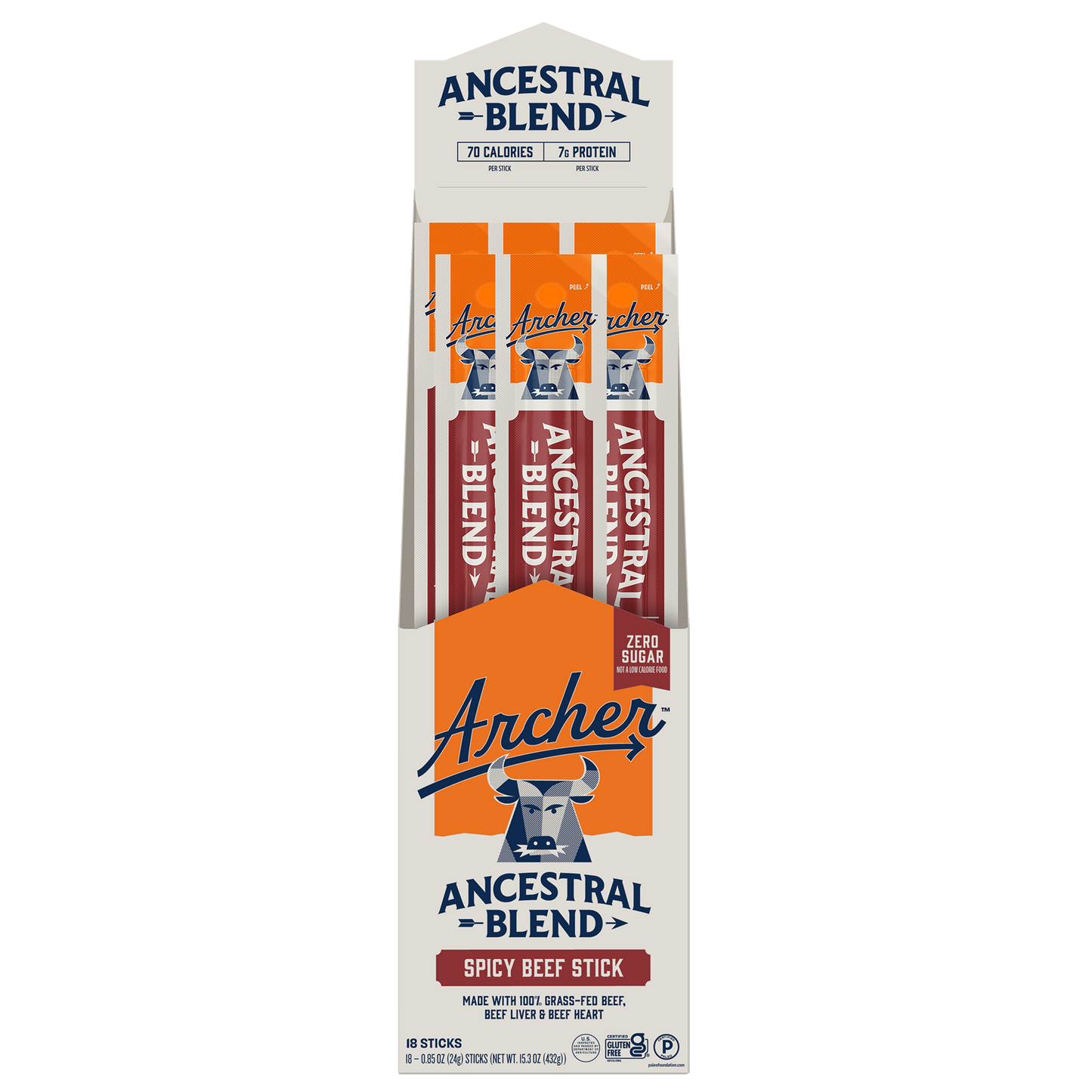 18PK ANCESTRAL BLEND SPICY MEAT STICKS DISPLAY