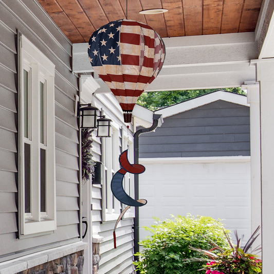 TEA STAINED AMERICAN BURLAP HOT AIR BALLOON WIND SPINNER