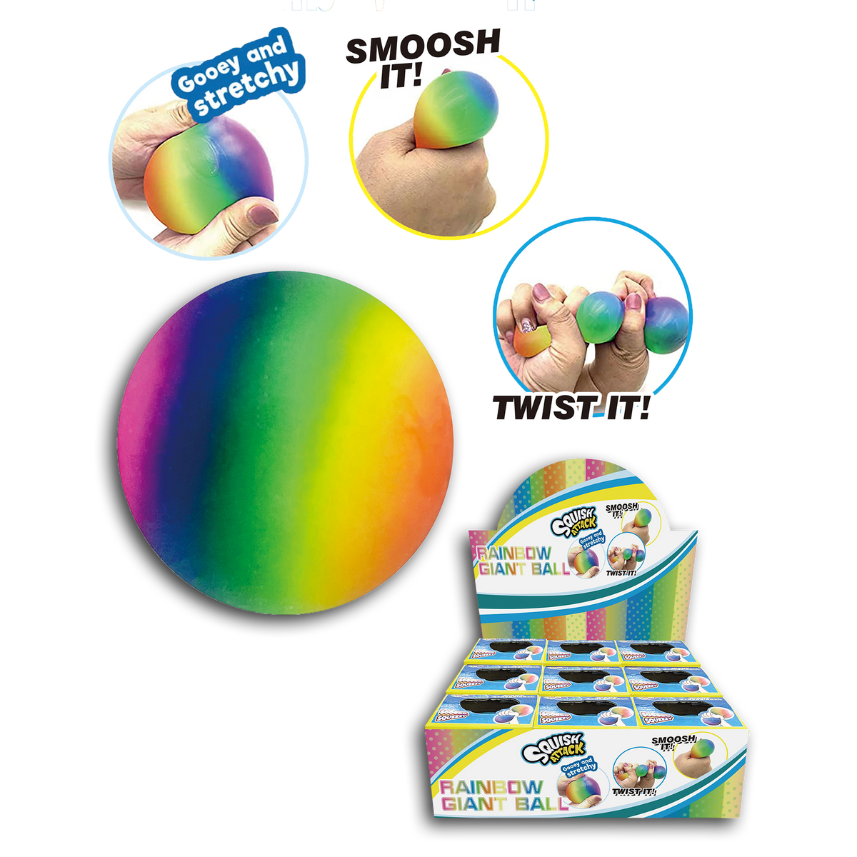 12PC GIANT SQUISHY RAINBOW BALL DISPLAY