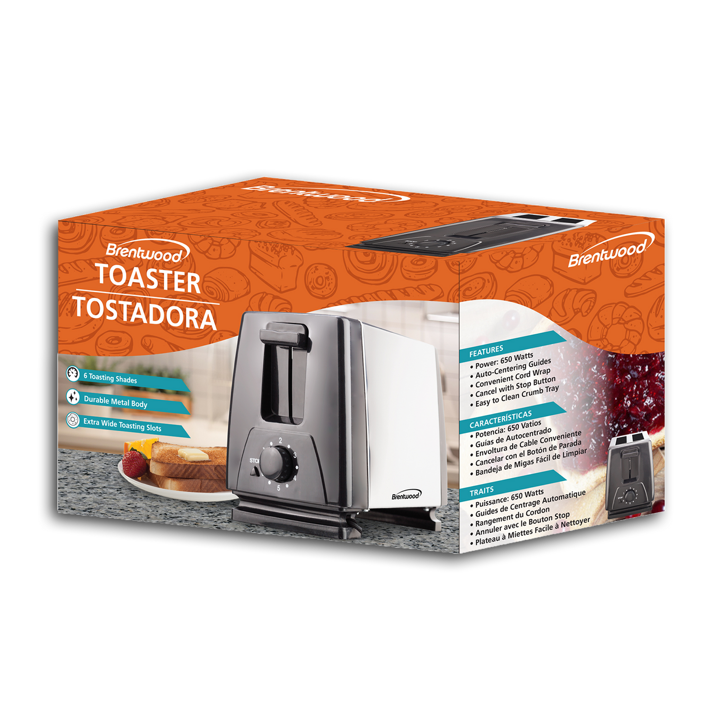 STAINLESS STEEL 2-SLICE BLACK TOASTER