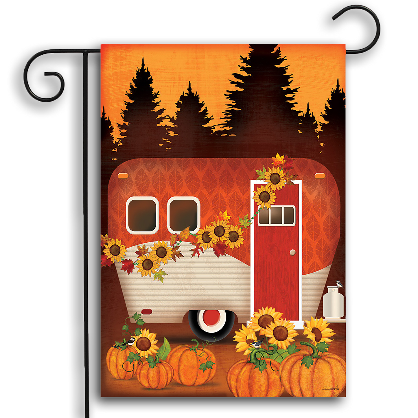 AUTUMN NIGHT CAMPER GARDEN FLAG