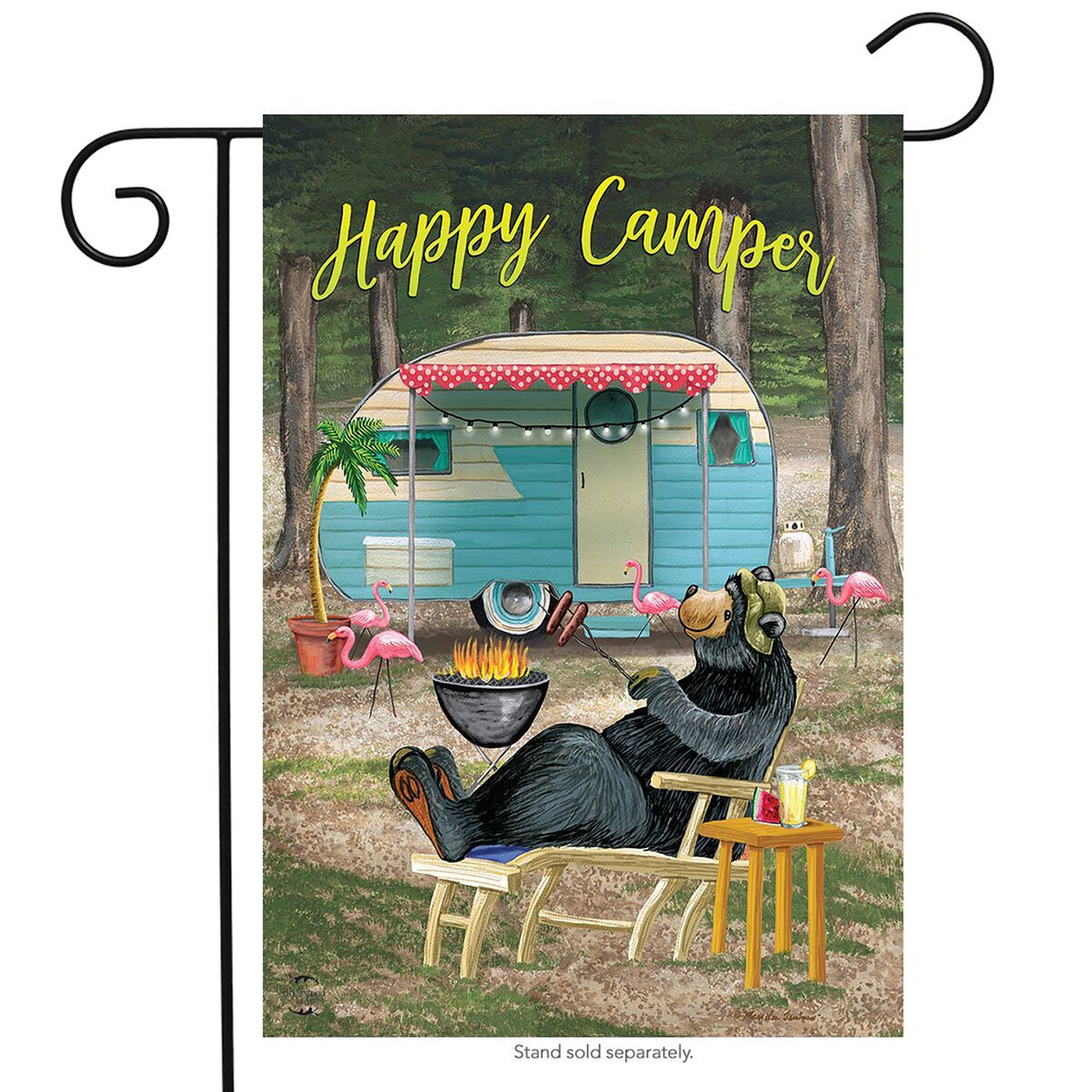 HAPPY CAMPER BEAR GARDEN FLAG