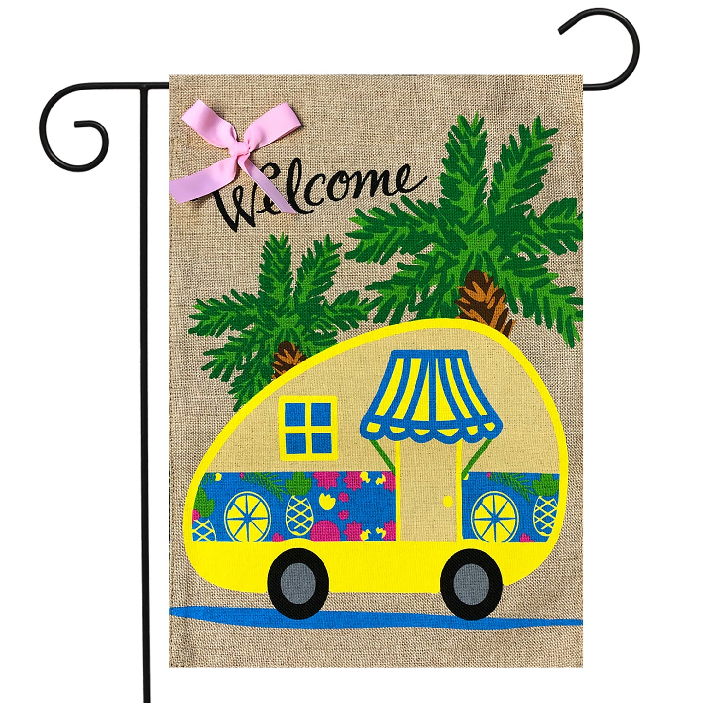 TROPICAL CAMPER BURLAP GARDEN FLAG
