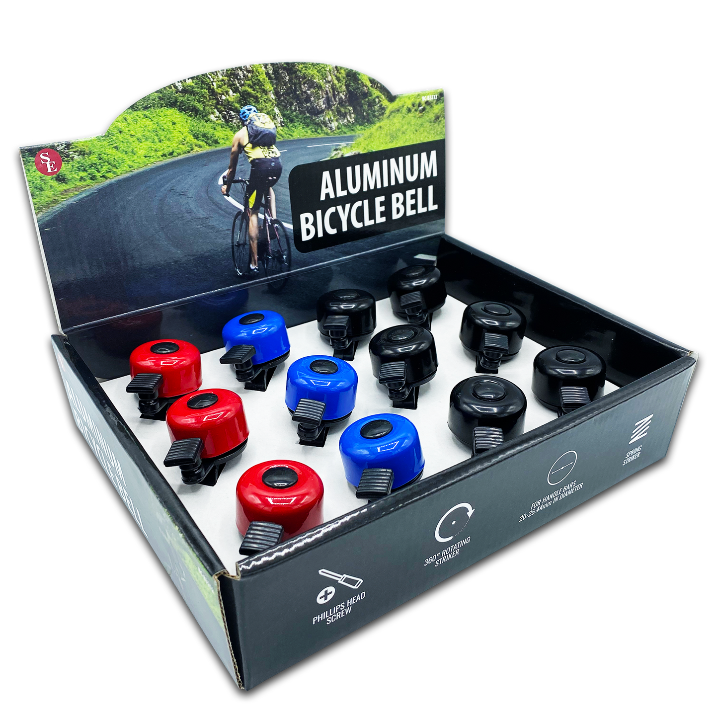 12PC ALUMINUM BICYCLE BELL DISPLAY