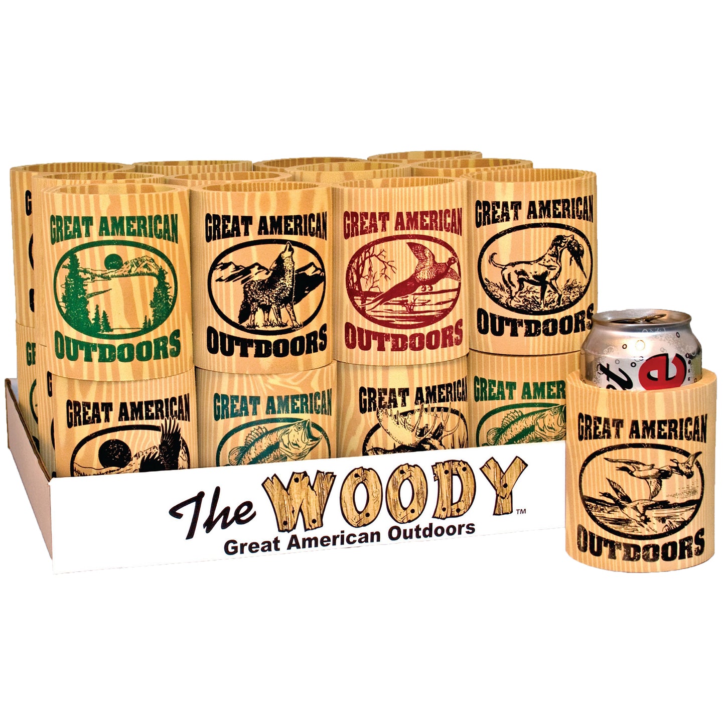 24PC WOODY GRIP-IT CAN COOLER DISPLAY