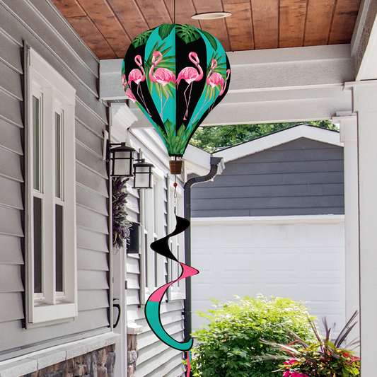 FLAMINGOS DELUXE HOT AIR BALLOON WIND SPINNER