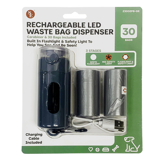 RECHARGEABLE LED FLASHLIGHT WASTE BAG DISPENSER
