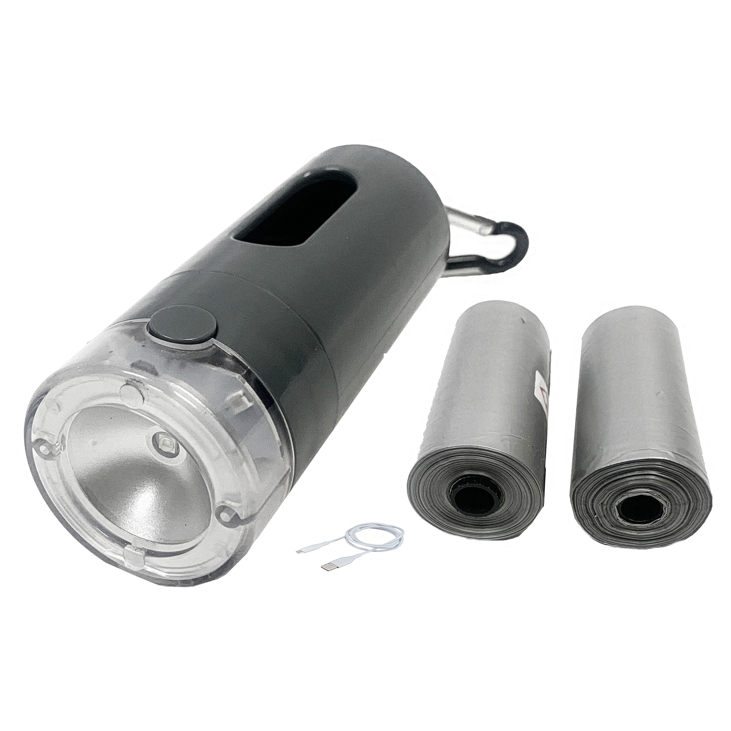 RECHARGEABLE LED FLASHLIGHT WASTE BAG DISPENSER