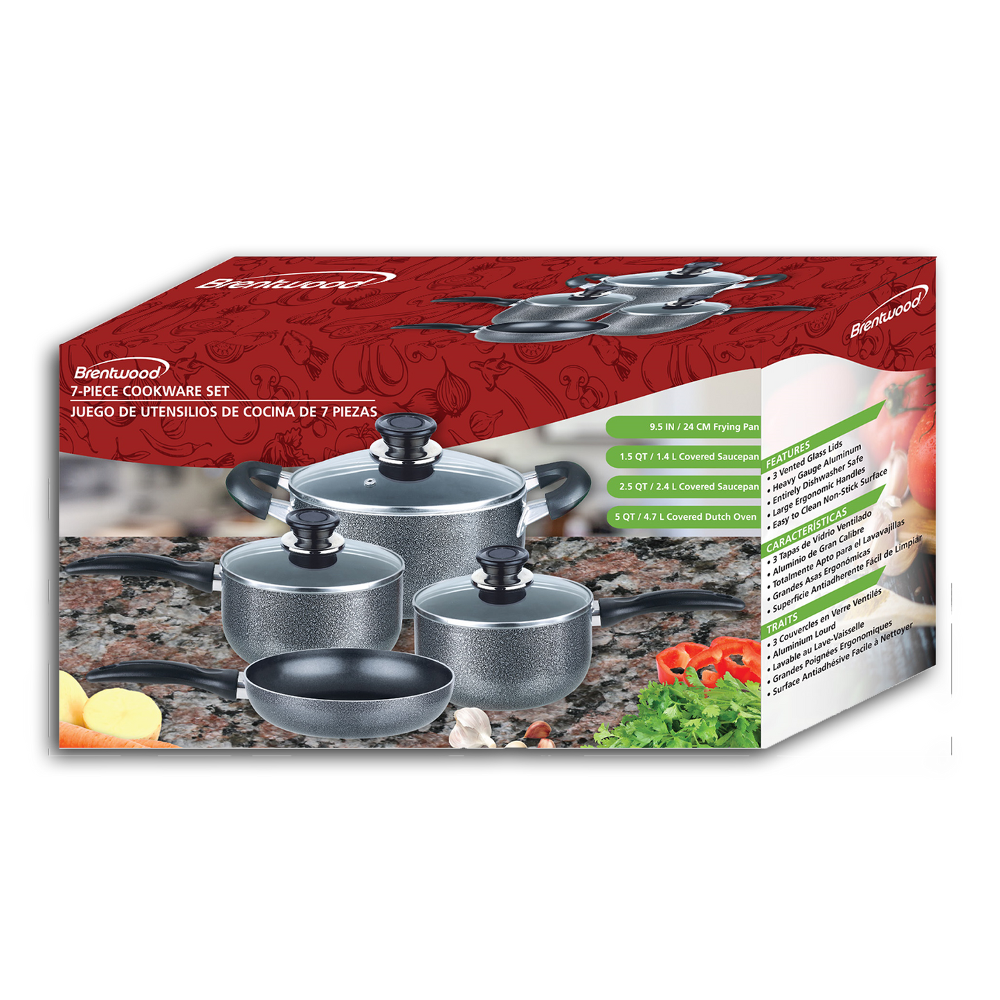 BRENTWOOD 7PC COOKWARE SET