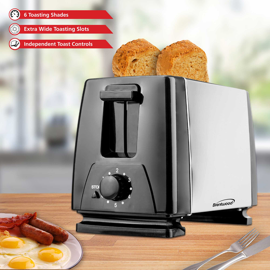 STAINLESS STEEL 2-SLICE BLACK TOASTER