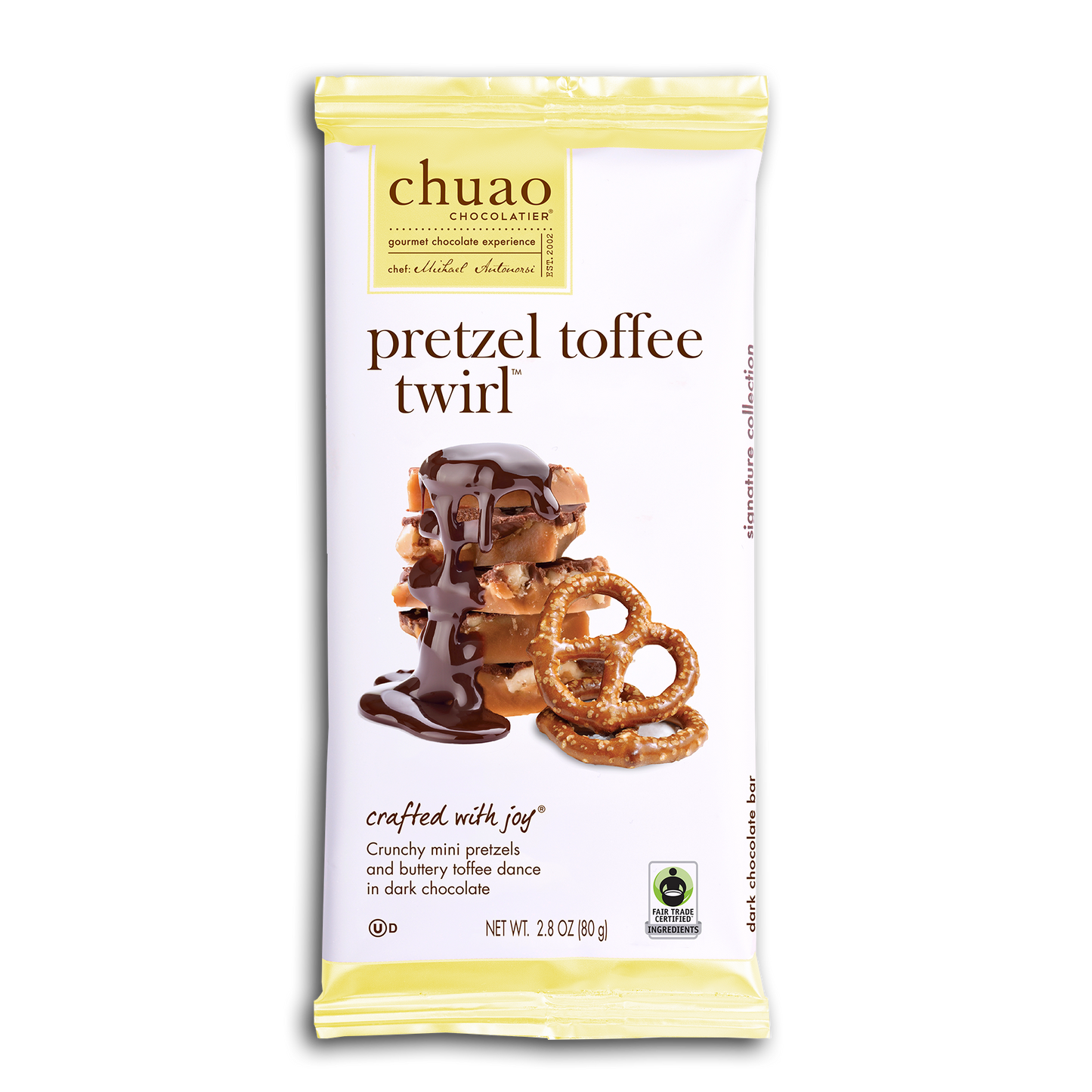 10PC CHUAO PRETZEL TOFFEE TWIRL BAR DISPLAY