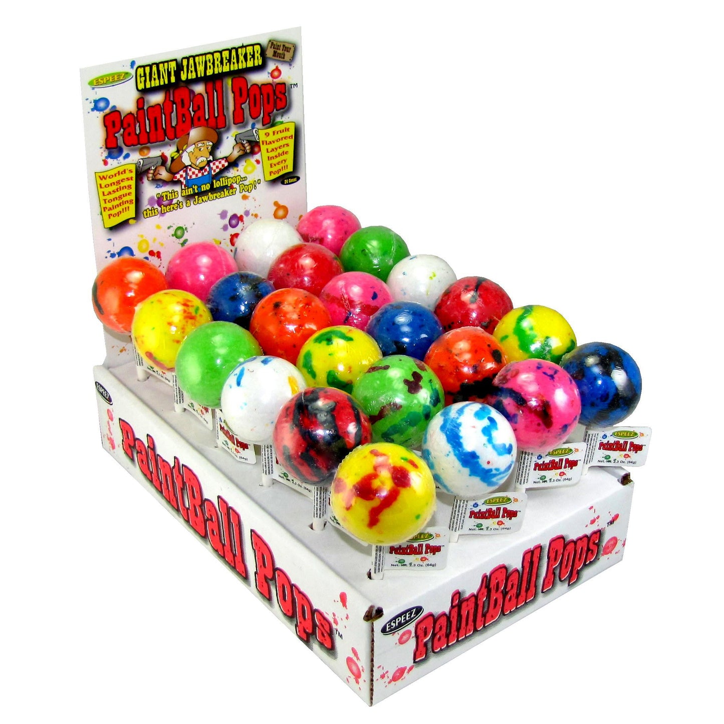 24PC GIANT JAWBREAKER PAINTBALL POPS DISPLAY