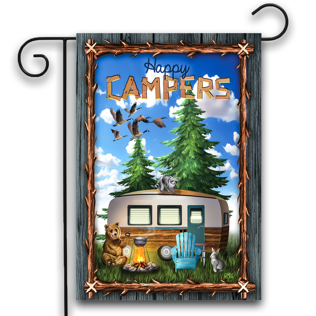OUTDOORS CAMPER GARDEN FLAG