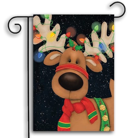 REINDEER IN LIGHTS GARDEN FLAG