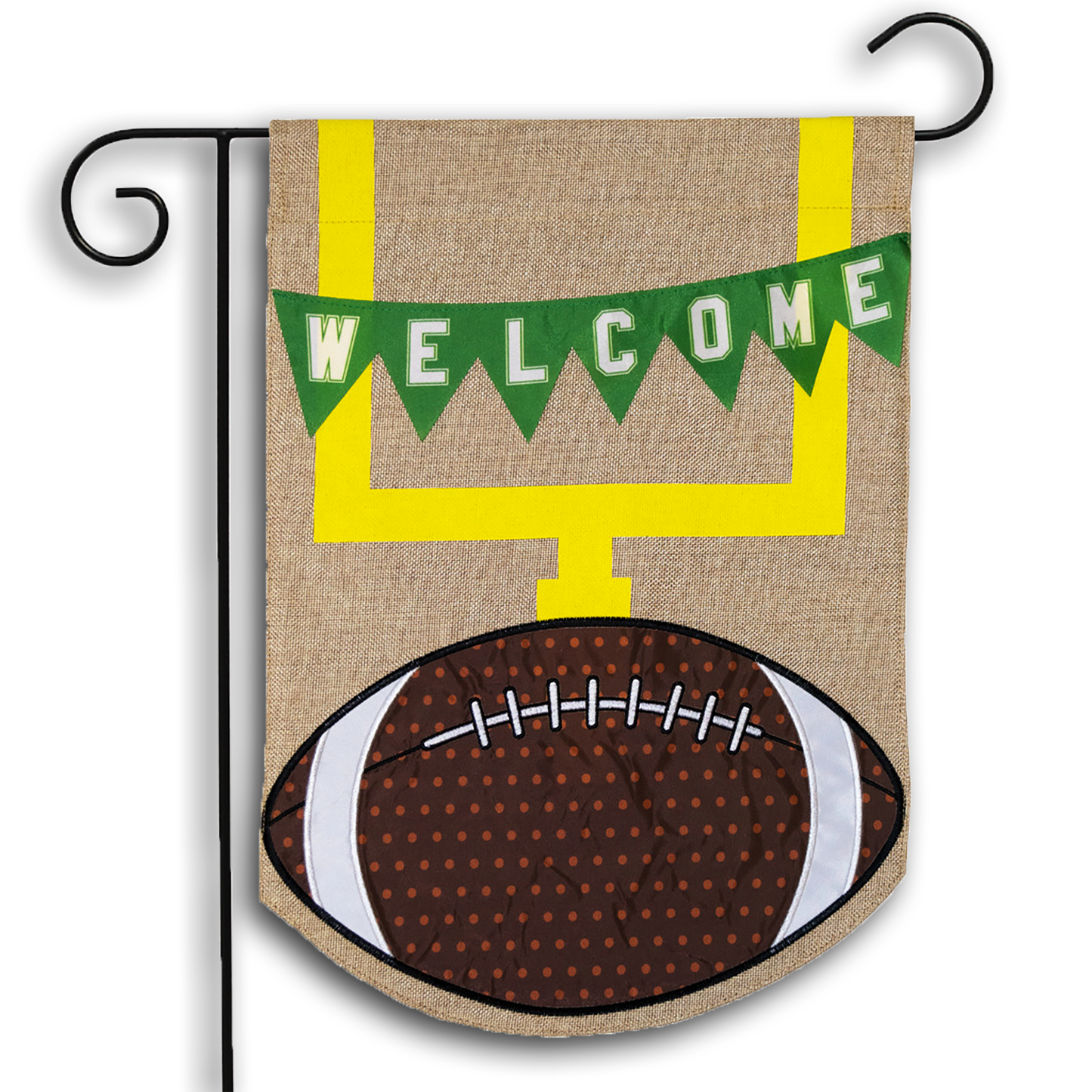 FOOTBALL BURLAP GARDEN FLAG