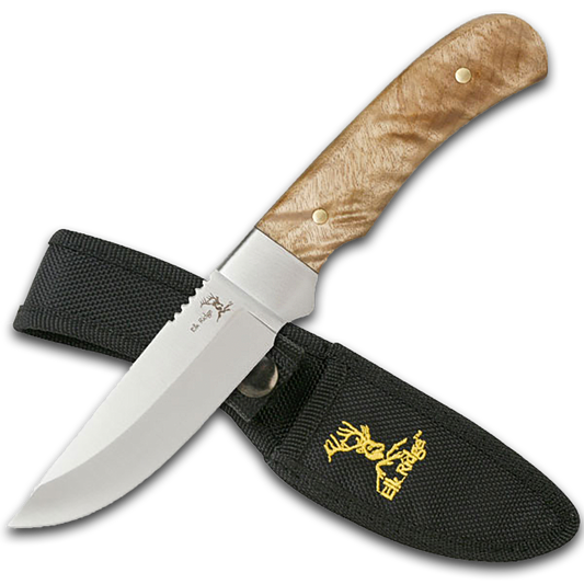 FIXED BLADE BURL WOOD HANDLE