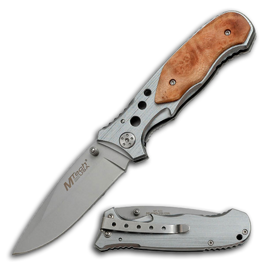 WOOD/SILVER FOLDING KNIFE