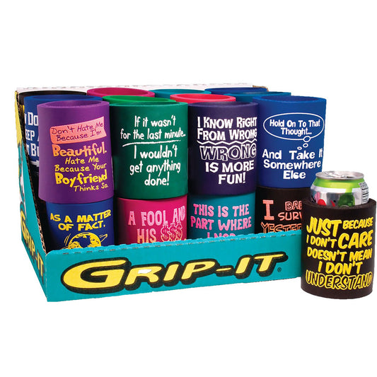 24PC NOVELTY GRIP-IT CAN COOLER DISPLAY