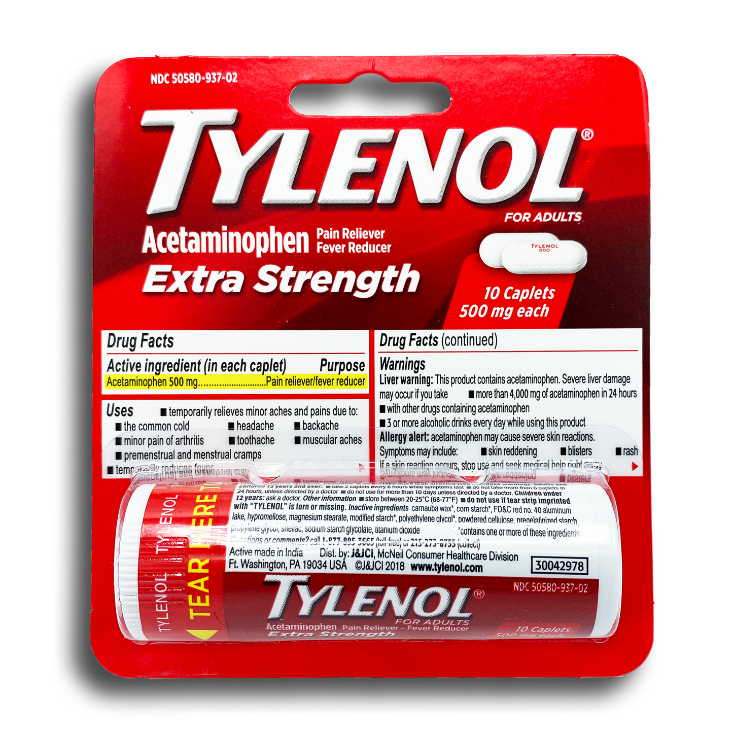 TYLENOL EXTRA STENGTH CARDED VIAL